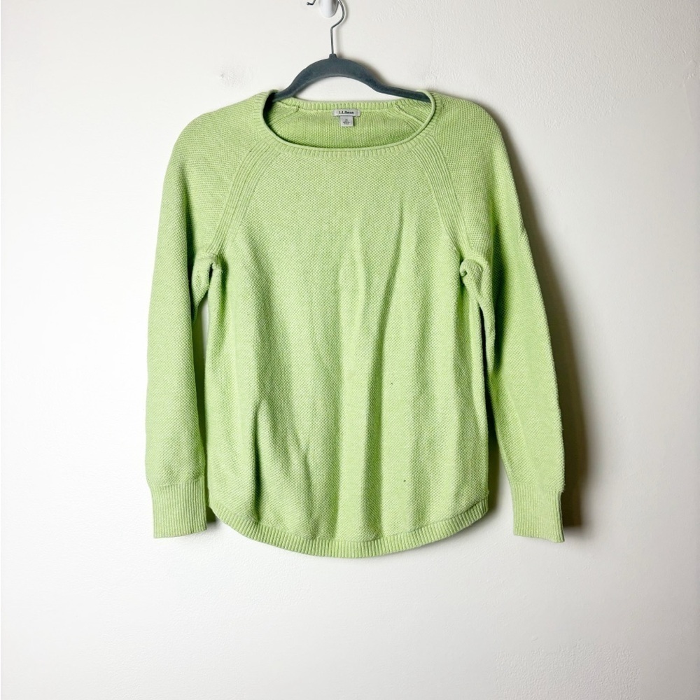 LL BEAN • Women’s Lime Green Cotton Blend Knit Sweater Raglan Sleeves Sz SP
